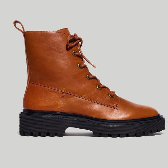 Madewell The Rayna Lace Up Boot Leather Combat English Saddle SZ 11 $198 - Picture 2 of 13